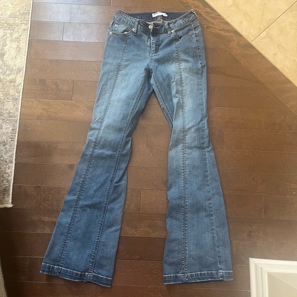 Medium Wash Low Rise Flare Jeans - Picture 2 of 4